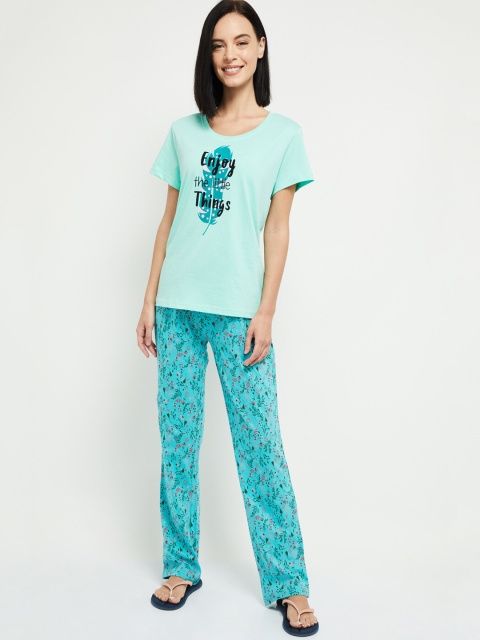 

max Women Green & Black Printed Night Suit