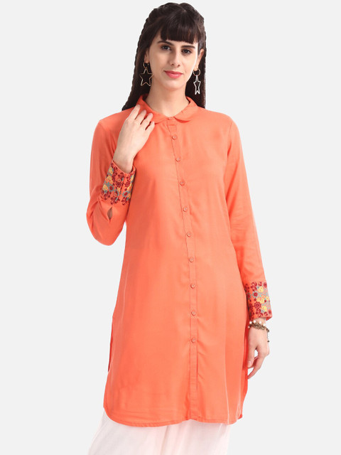 

Karigari Women Orange Solid Straight Kurta