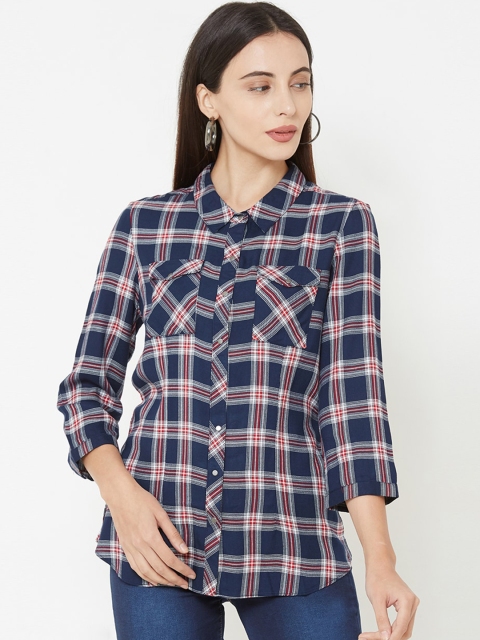 

Kraus Jeans Women Navy Blue & Red Regular Fit Checked Casual Shirt