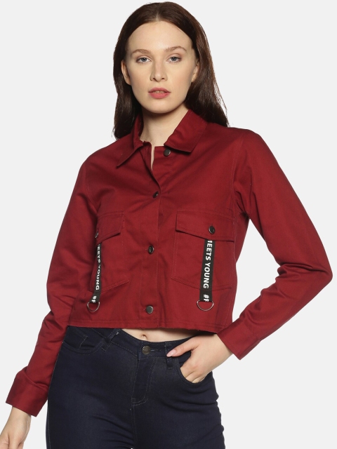 

Campus Sutra Women Maroon Solid Windcheater Tailored Jacket