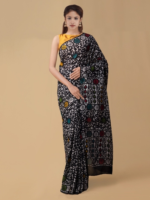 

Unnati Silks Black Printed Handloom Pure Cotton Saree