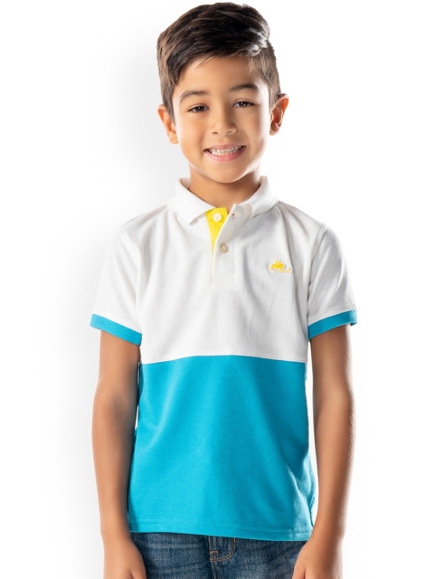 

Cherry Crumble Boys White Colourblocked Polo Collar T-shirt