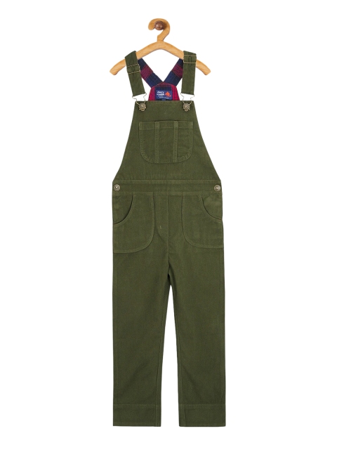 

Cherry Crumble Infant Girls Olive Green Solid Corduroy Dungaree