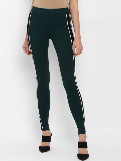 

FOSH Women Green & Black Solid Skinny-Fit Treggings
