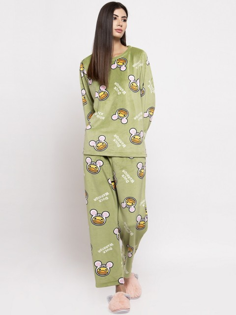

Global Republic Women Green & White Cartoon Printed Night Suit