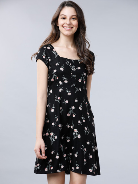 

Tokyo Talkies Women Black Printed Fit and Flare Dress