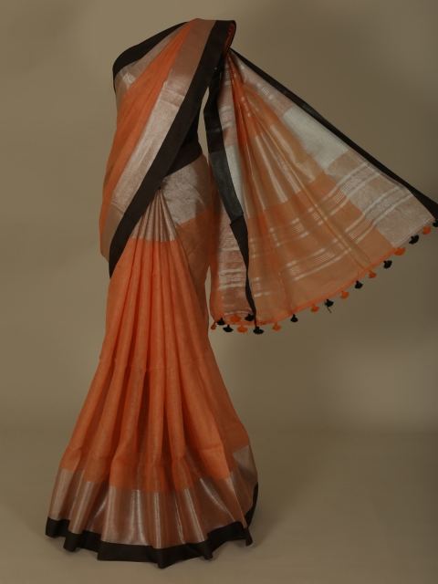 

Pothys Orange Solid Pure Linen Saree