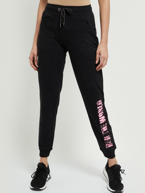 

max Women Charcoal Black Cotton Regular Fit Solid Joggers