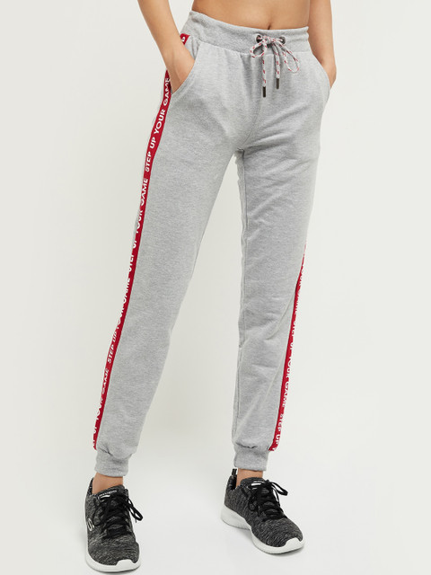 

max Women Grey & Red Printed Slim Fit Joggers