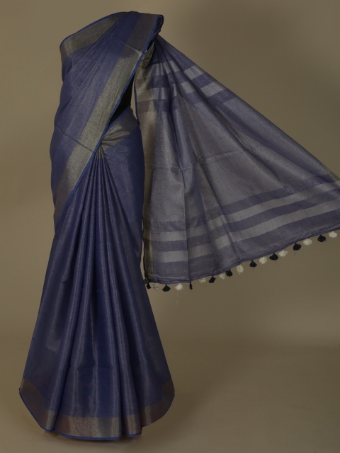 

Pothys Blue Solid Pure Linen Saree