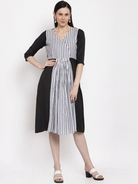 

DUGRI BE THE ONE Women Black Striped Wrap Dress