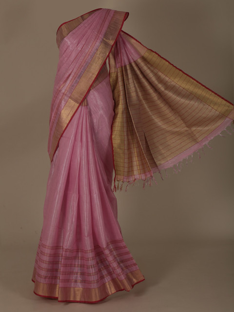 

Pothys Pink Solid Pure Linen Saree