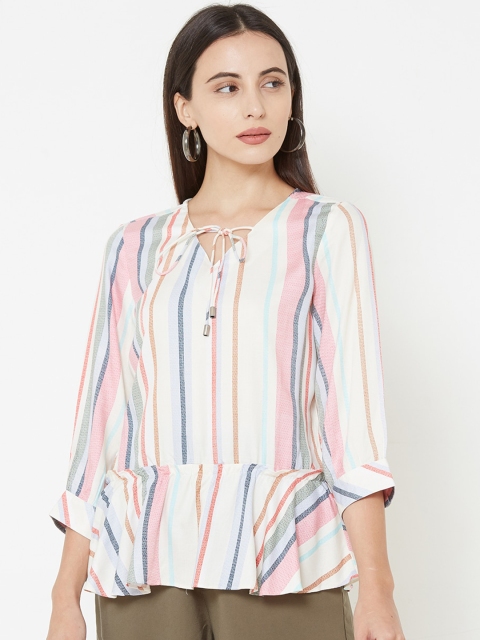 

Kraus Jeans Women Multicoloured Striped Peplum Top, Multi