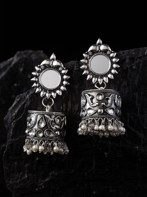 

PANASH Silver-Plated Handcrafted Oxidized Dome Shaped Jhumkas