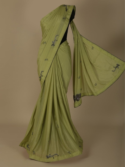 

Pothys Green Embroidered Poly Georgette Saree