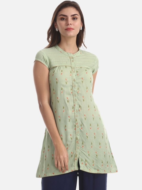 

Karigari Women Green Printed A-Line Kurta