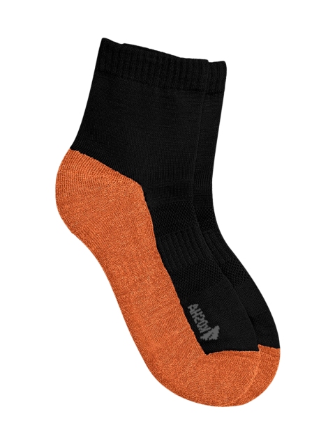 

Kosha Women Black & Orange Colourblocked Merino Ankle Length Technical Warm Woolen Socks
