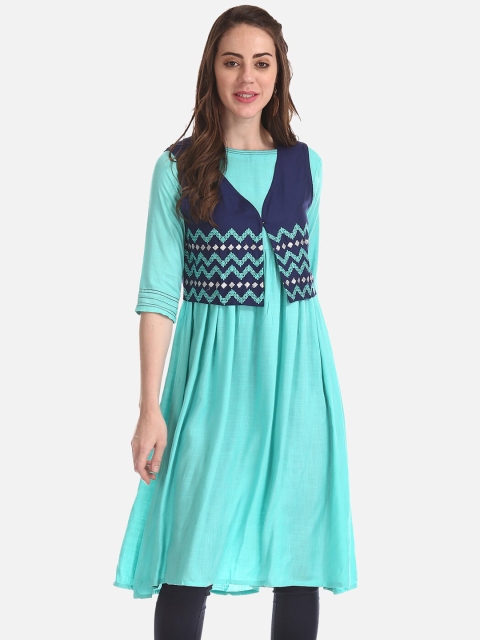 

Anahi Women Sea Green Solid A-Line Kurta With Ethnic Shrug