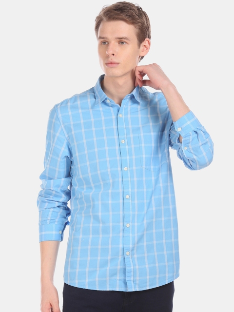 

Ruggers Men Blue Regular Fit Checked Casual Shirt