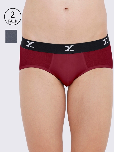 

XYXX Men Pack Of 2 Red & Grey Solid Ultra Soft Antimicrobial Basic Briefs XYBRF2PCKN379