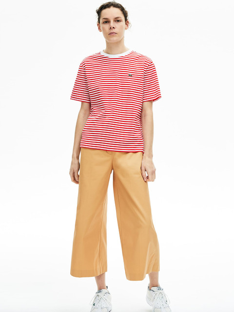 

Lacoste Women Red White Striped Round Neck Pure Cotton T-shirt