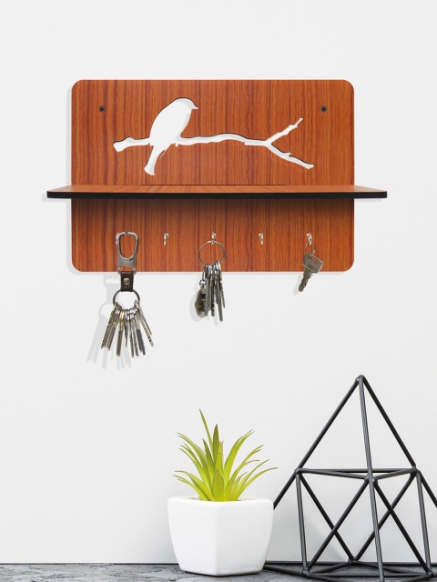 

RANDOM Brown & White Bird Wall Hanging Shelf With 5 Key Holder