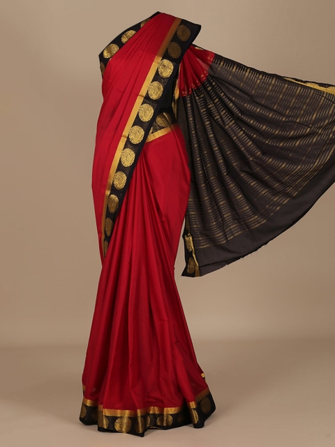 

Pothys Red Solid Poly Crepe Saree