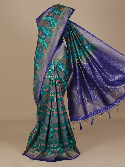 

Pothys Green & Blue Jute Silk Woven Design Saree