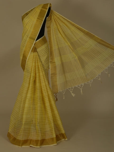

Pothys Yellow Checked Pure Linen Saree