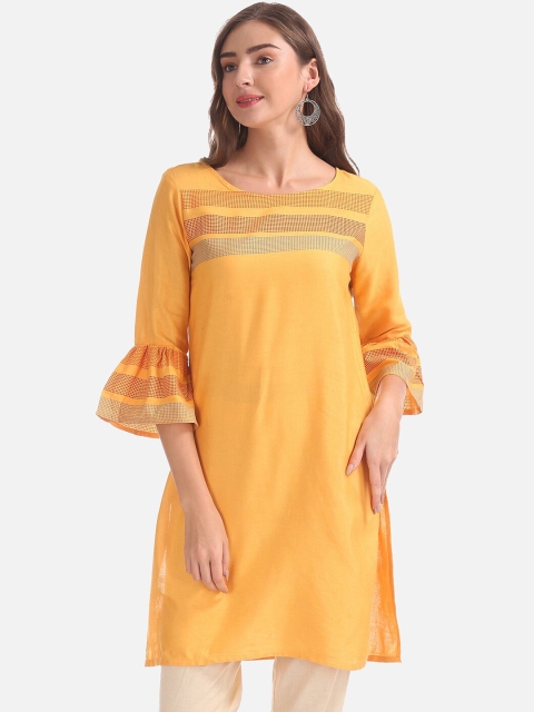 

Karigari Women Mustard Yellow Printed Straight Kurta