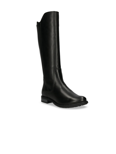 

Bugatti Women Black Solid Leather High-Top Flat Boots