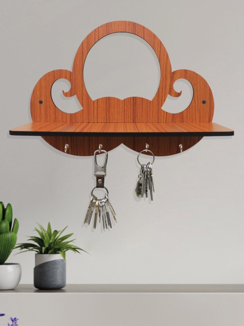 

RANDOM Brown MDF Wood Wall Shelf with Keyholder