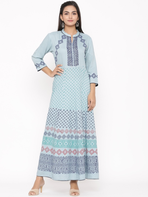 

WomenMagic Women Blue Printed A-Line Kurta