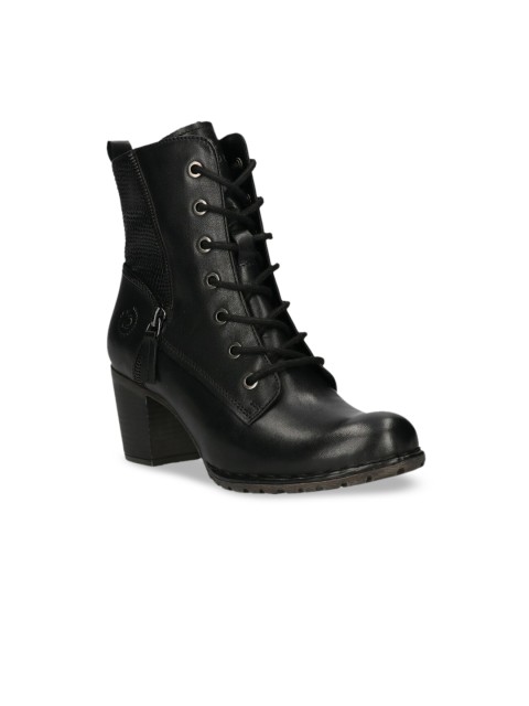 

Bugatti Women Black Solid Leather High-Top Flat Boots