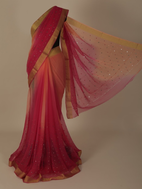 

Pothys Red & Peach-Coloured Pure Georgette Embellished Saree