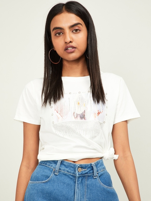 

Ginger by Lifestyle Women Off-White & Brown Printed Pure Cotton Top