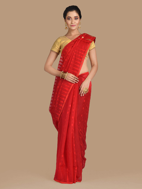 

Mitera Red Silk Cotton Woven Design Jamdani Saree