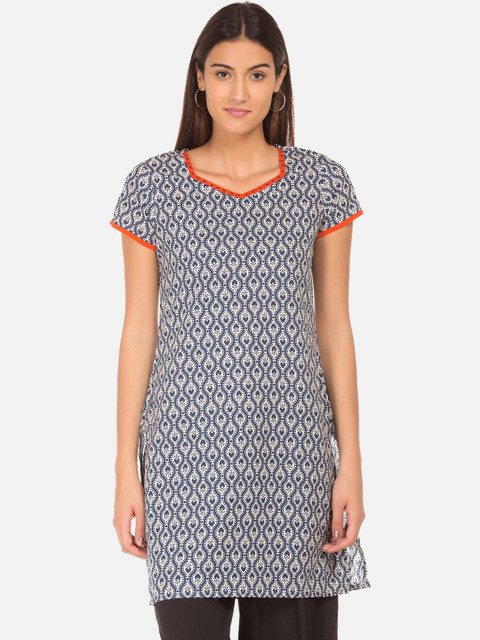 

Karigari Women Navy Blue Printed Straight Kurta