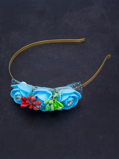 

Golden Peacock Girls Blue & Gold-Toned Floral Embellished Metal Hairband