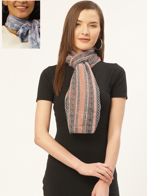 Trend Arrest Women Pack Of 2 Printed Scarves, Blue