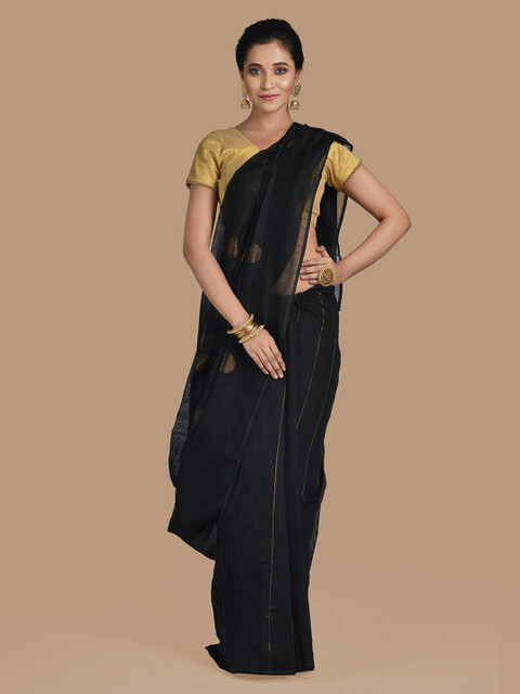 

Mitera Black Woven Design Cotton Blend Saree