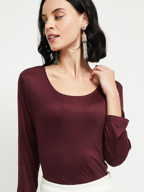 

max Women Maroon Solid Top