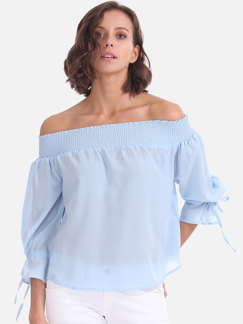 

Cherokee Women Blue Solid Bardot Top