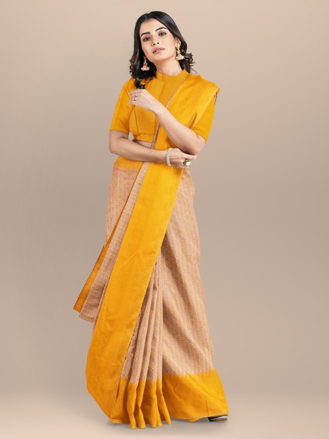 

BharatSthali Yellow & Mauve Silk Cotton Woven Design Banarasi Sustainable Saree