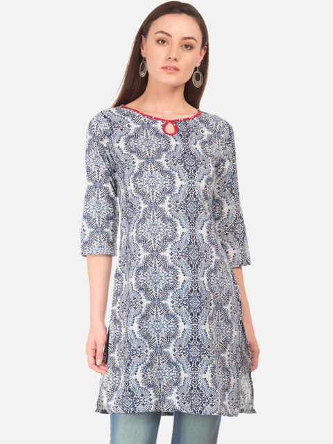 

Karigari Women Blue & Off-White Printed A-Line Kurta
