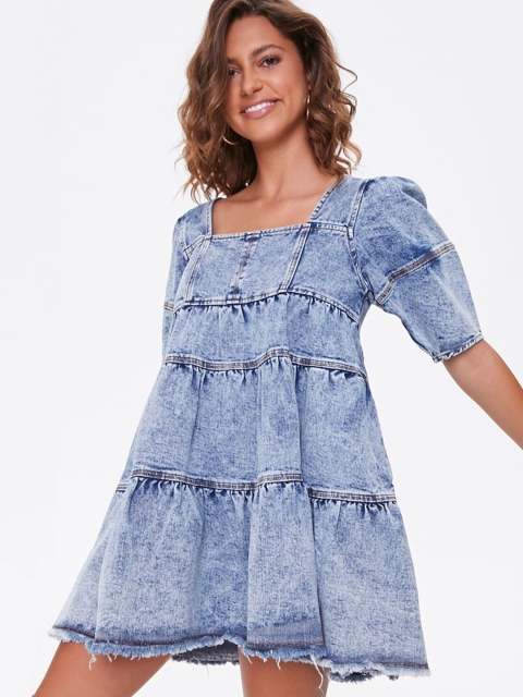 

FOREVER 21 Women Blue Solid A-Line Dress