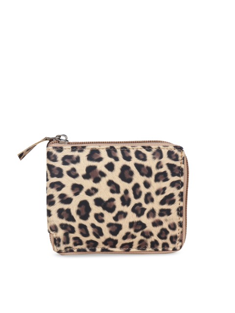 

TnW Women Beige and Black Animal Printed Two Fold Wallet