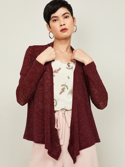 

CODE by Lifestyle Women Burgundy Striped Waterfall Shrug