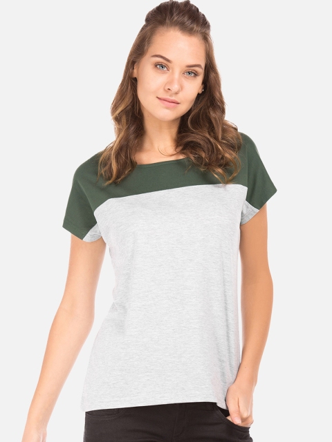 

Cherokee Women Grey & Olive Green Colourblocked Top