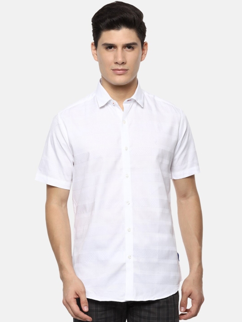 V Dot Men White Slim Fit Self Design Casual Shirt